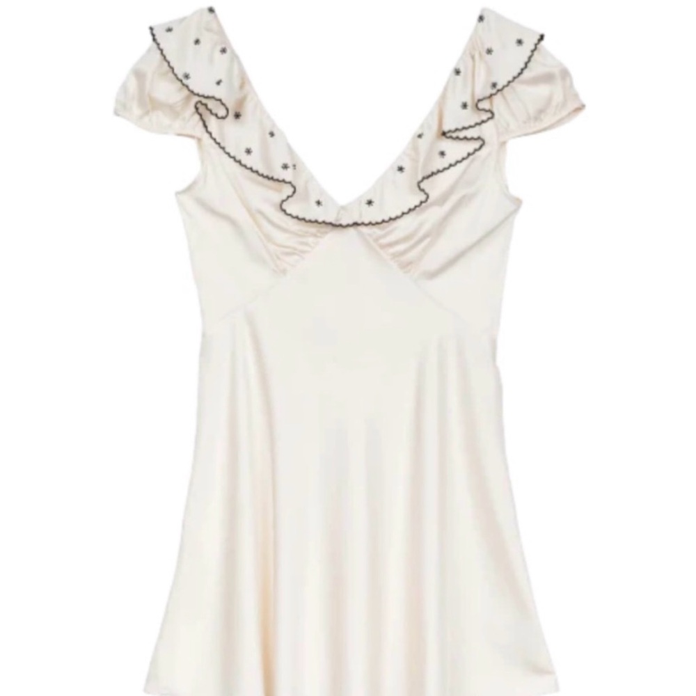 Doen Cream Mini Dress with Black Accents